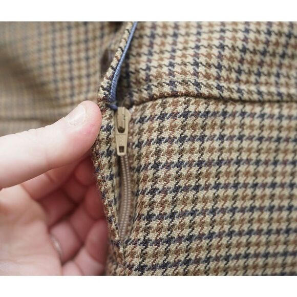 Vintage 00s J.Crew Tan Houndstooth Pleated Skirt - Picture 6 of 8